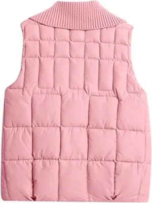 2024 Womens Quilted Vest Lightweight Down Vests Stand Collar Padded Outwear Pockets Trendy Fashion Sleeveless Puffer Jackets