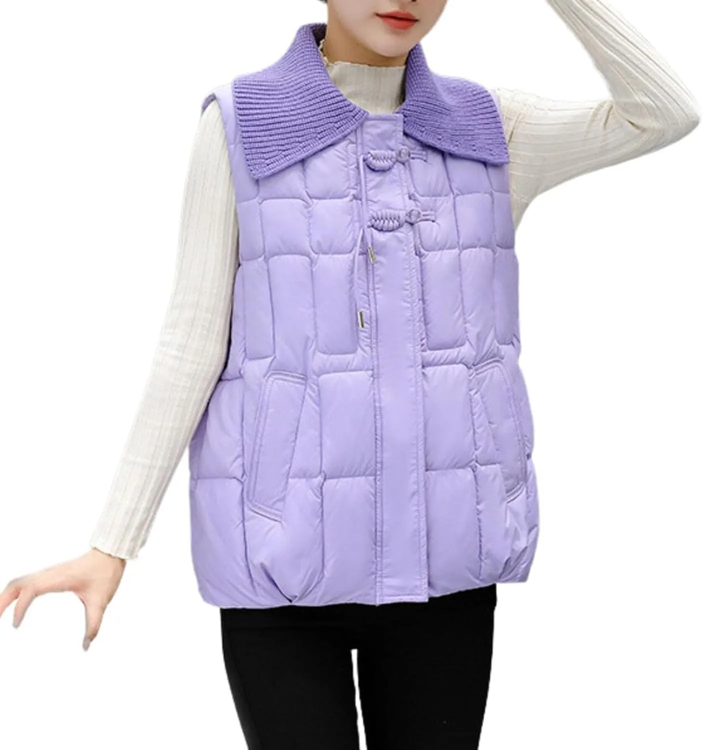 2024 Womens Quilted Vest Lightweight Down Vests Stand Collar Padded Outwear Pockets Trendy Fashion Sleeveless Puffer Jackets