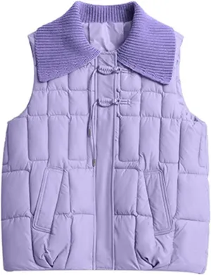 2024 Womens Quilted Vest Lightweight Down Vests Stand Collar Padded Outwear Pockets Trendy Fashion Sleeveless Puffer Jackets