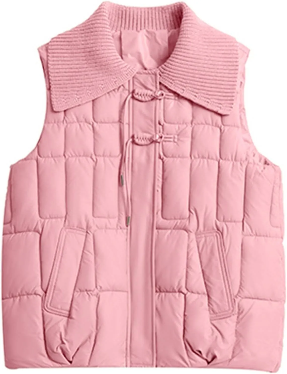 2024 Womens Quilted Vest Lightweight Down Vests Stand Collar Padded Outwear Pockets Trendy Fashion Sleeveless Puffer Jackets