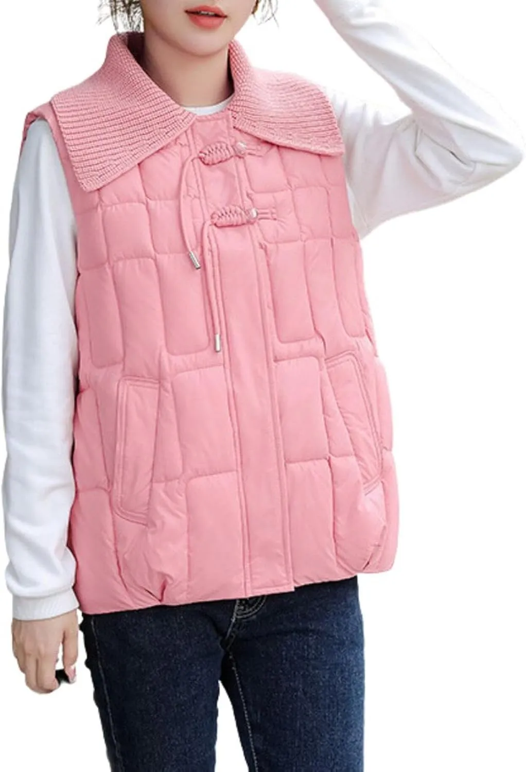 2024 Womens Quilted Vest Lightweight Down Vests Stand Collar Padded Outwear Pockets Trendy Fashion Sleeveless Puffer Jackets