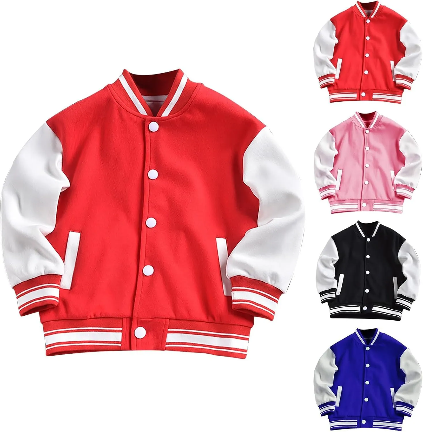 Baby Boy Girl Bomber Jacket Color Block Letter Graphic Long Sleeve Baseball Varsity Jacket Coat Winter Clothes (Black, 5-6 Years)