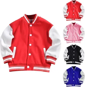 Baby Boy Girl Bomber Jacket Color Block Letter Graphic Long Sleeve Baseball Varsity Jacket Coat Winter Clothes (Black, 5-6 Years)