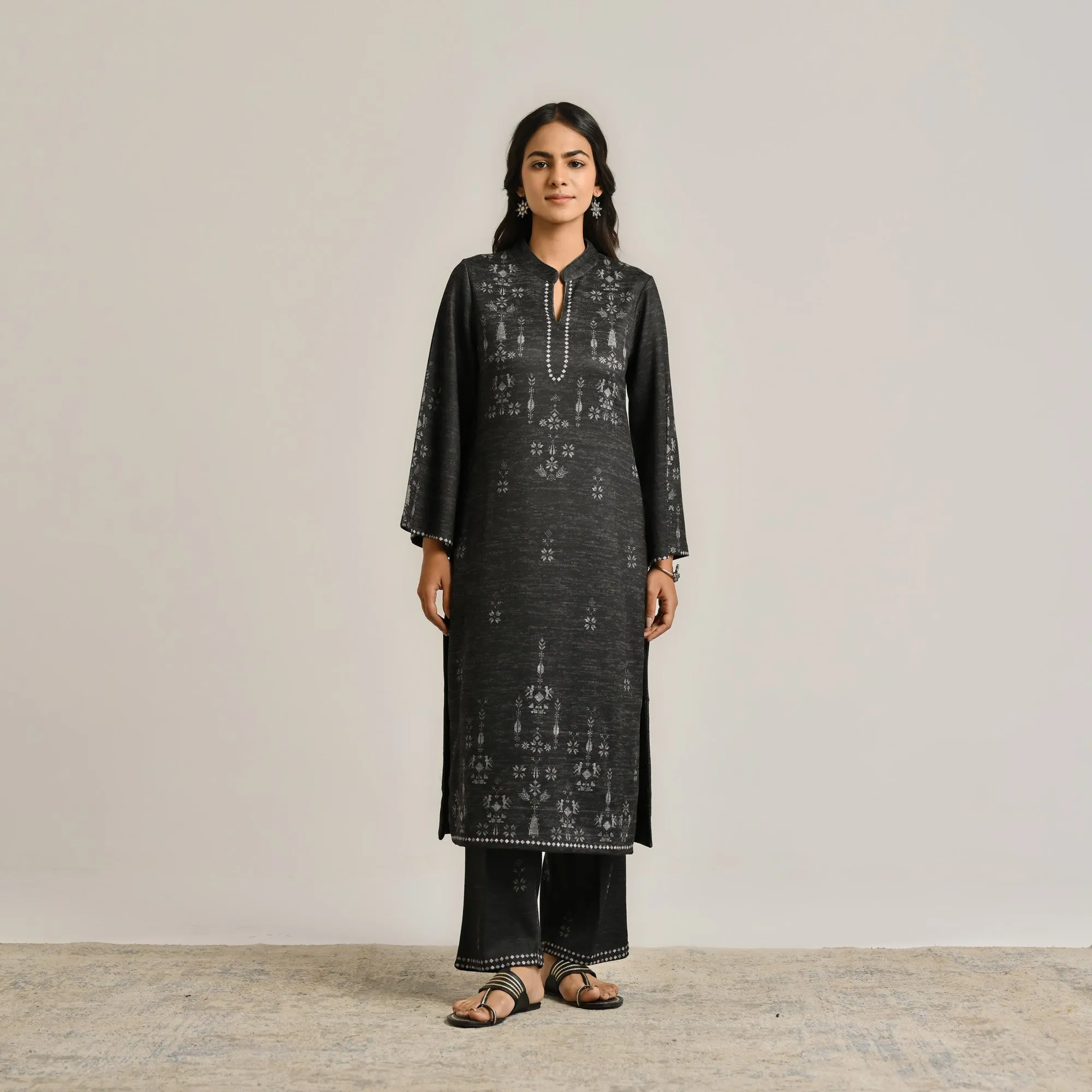 Black Contemporary Woollen Kurta Set