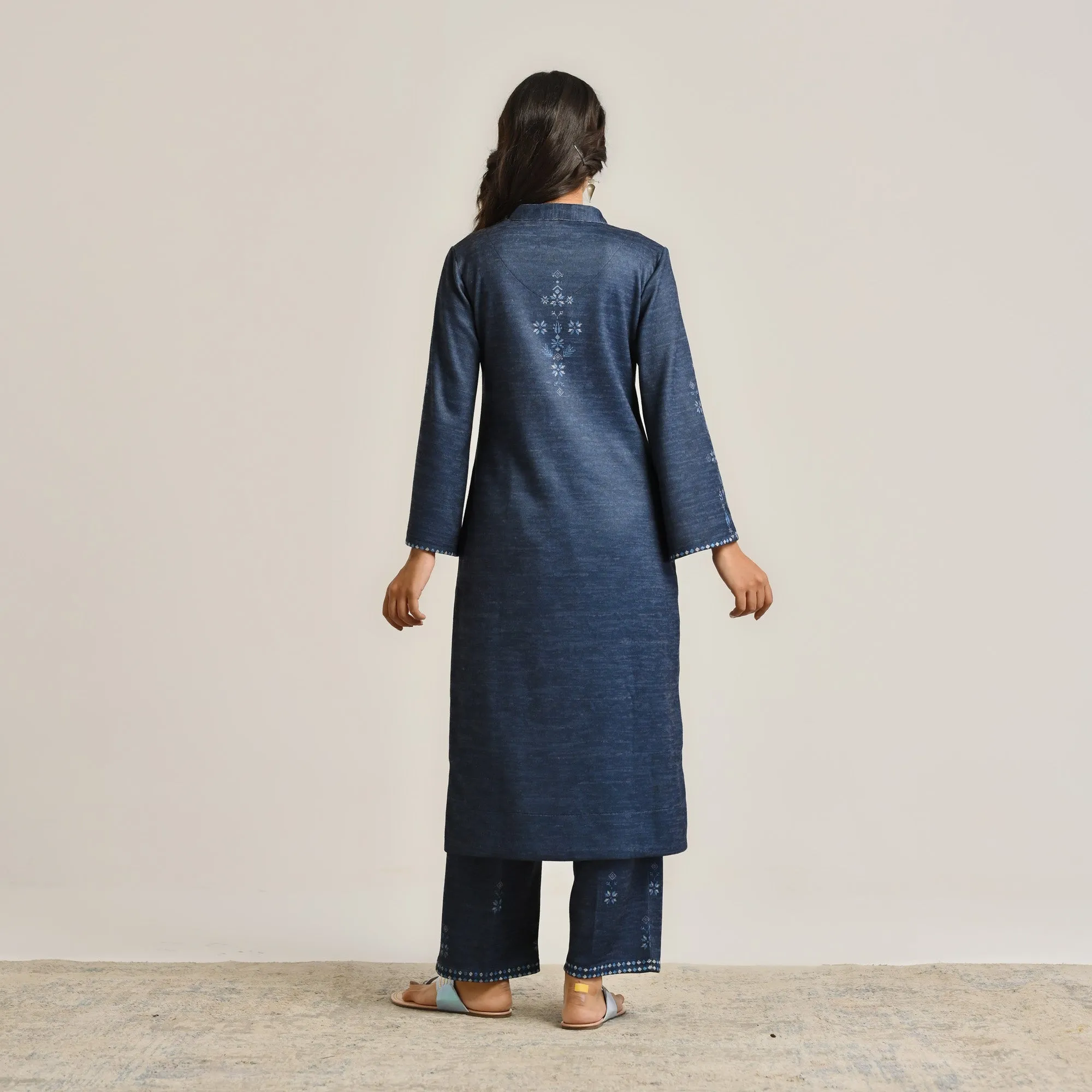 Blue Contemporary Woollen Kurta Set