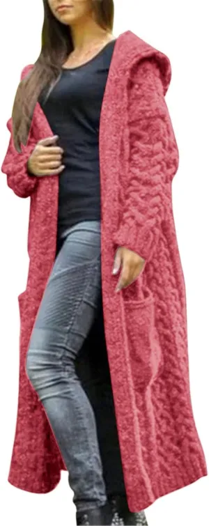 Cable Knit Long Sleeve Hooded Cardigan Sweaters for Women Chunky Open Front Fall Winter Oversized Casual Loose Outwear