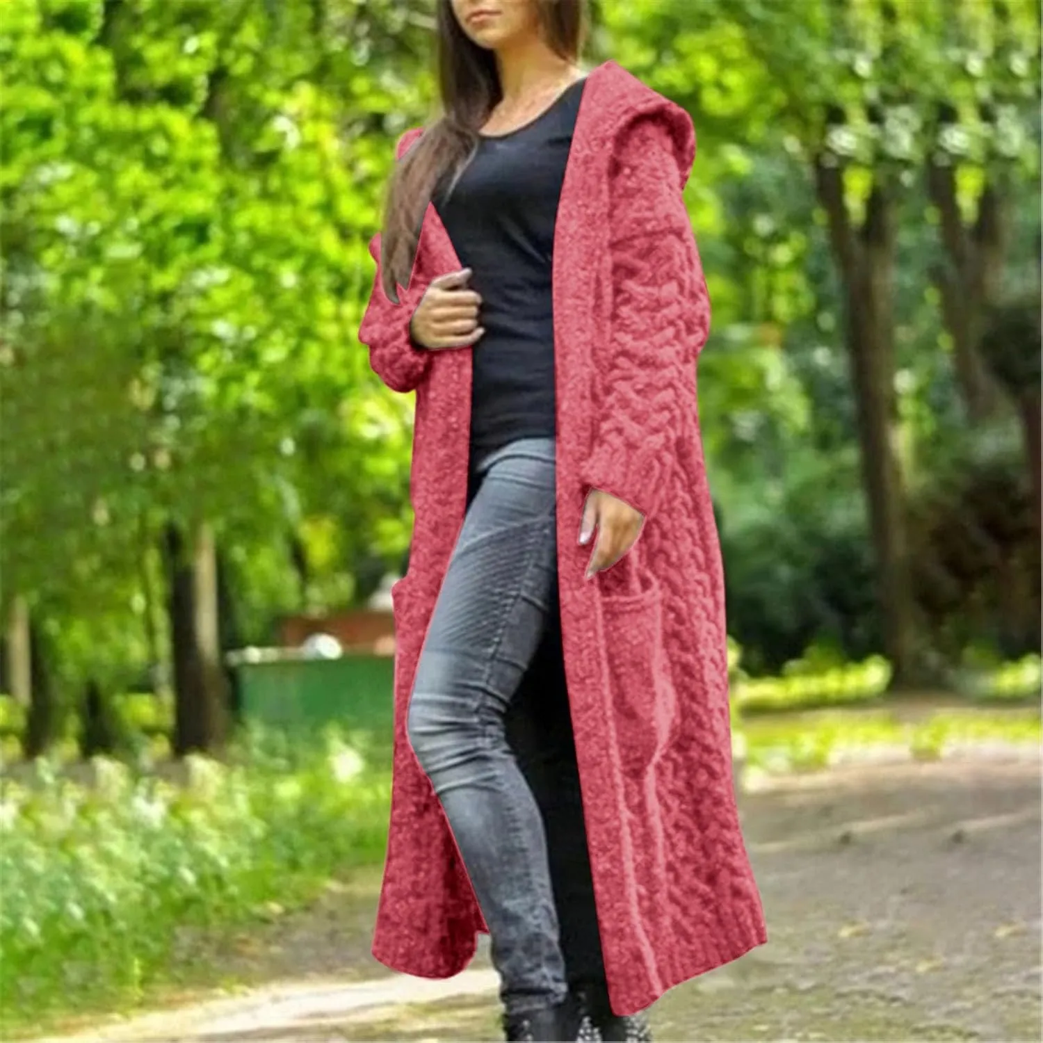 Cable Knit Long Sleeve Hooded Cardigan Sweaters for Women Chunky Open Front Fall Winter Oversized Casual Loose Outwear