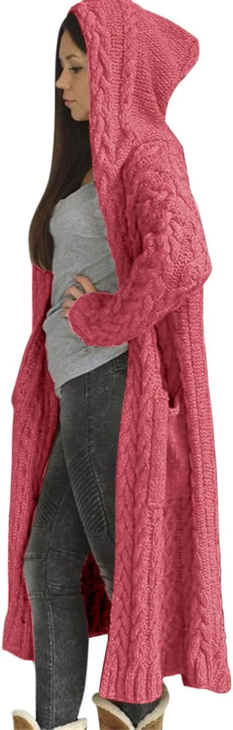 Cable Knit Long Sleeve Hooded Cardigan Sweaters for Women Chunky Open Front Fall Winter Oversized Casual Loose Outwear