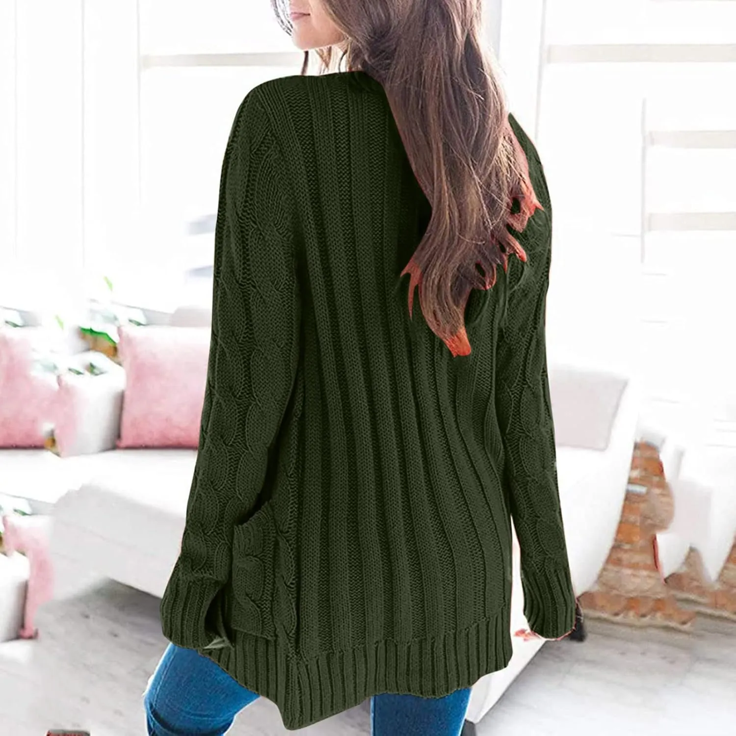 Cardigan Sweater for Women Open Front Button Sweaters with Pockets Long Sleeve Button Down Cardigans Sweaters