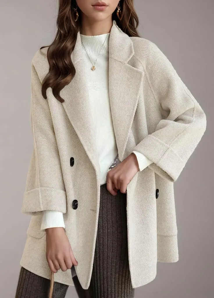 chouyatou Women's Casual Notch Lapel Double Breasted Warm Shacket Jacket Wool Coat