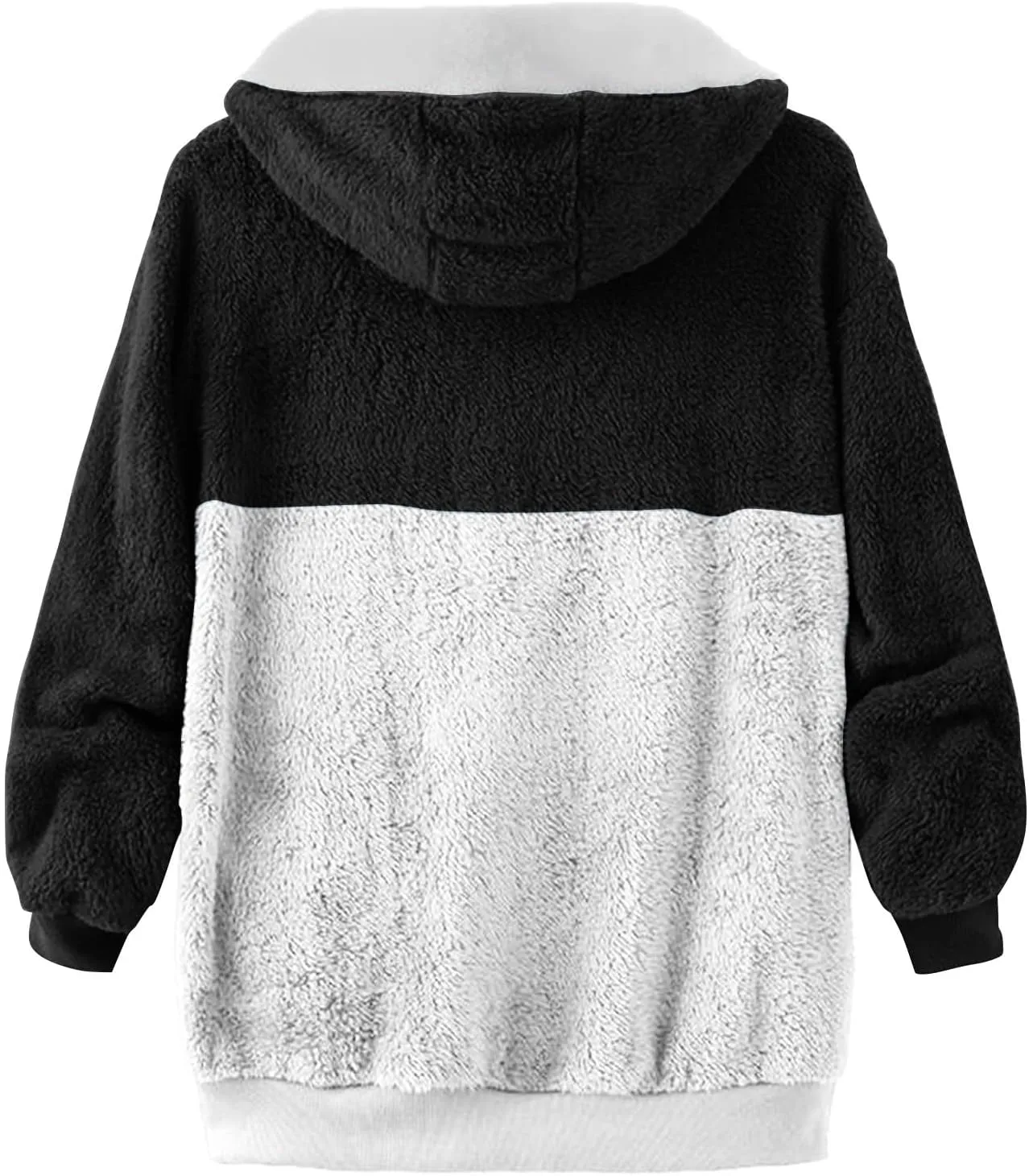 Coats for Women, Women's Fashion Casual Loose Plush Striped Zipper Long Sleeve Stitching Hooded Jacket Coat