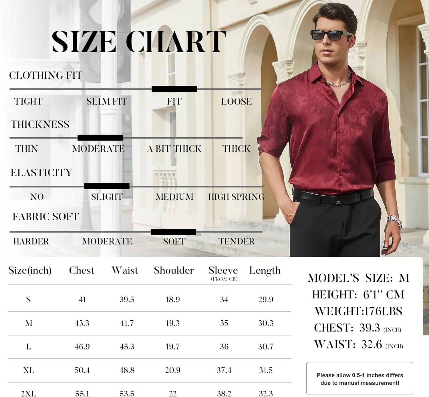 Damipow Satin Silk Mens Dress Shirts Long Sleeve Button Up Shirt Wedding Party Prom Shirt
