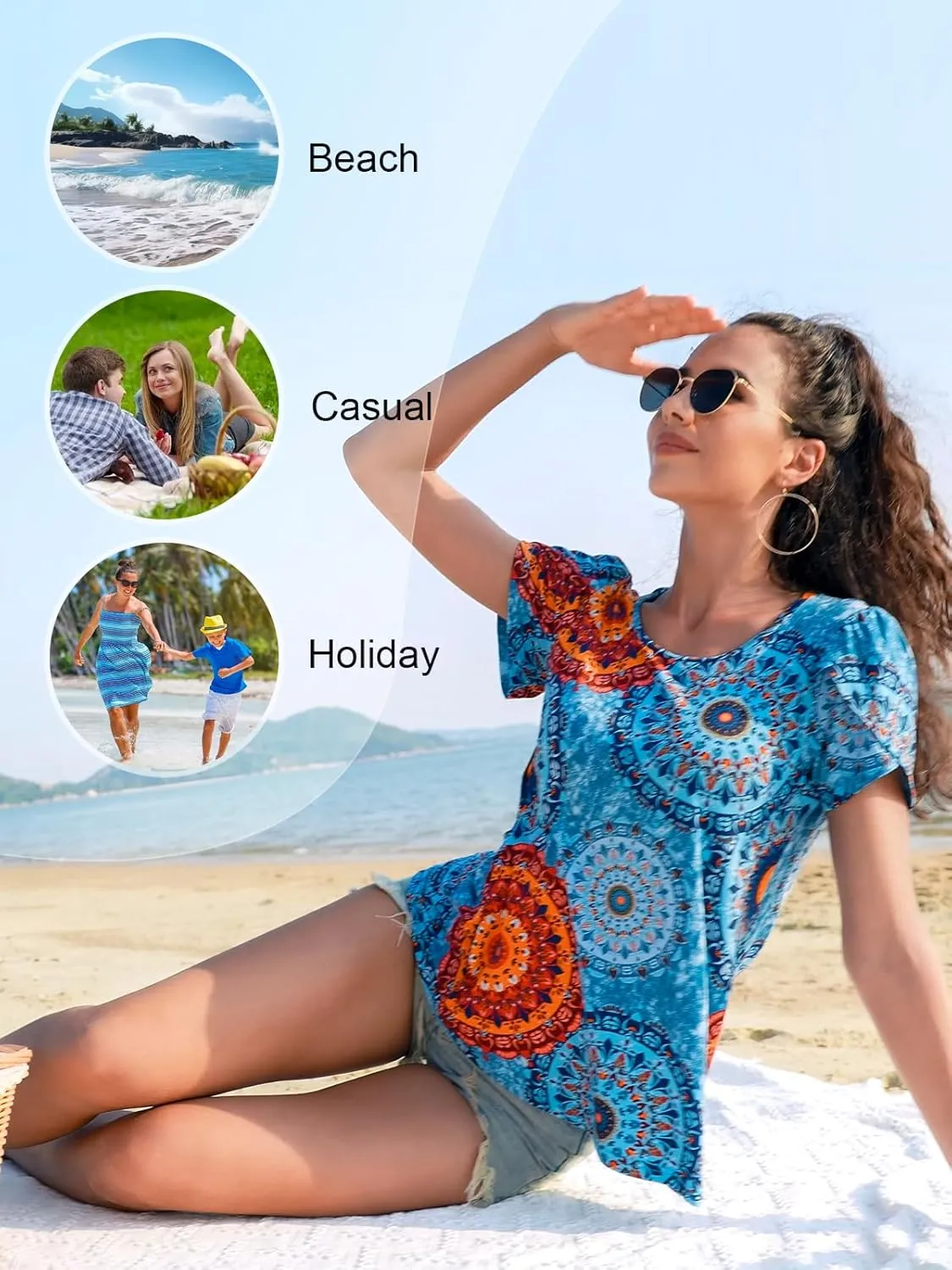 DILIUXING Womens Short Sleeve Tunic Tops Summer Casual T-Shirts Crew Neck Loose Basic Daily Blouse