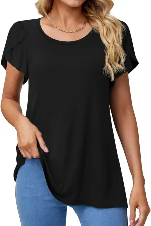 DILIUXING Womens Short Sleeve Tunic Tops Summer Casual T-Shirts Crew Neck Loose Basic Daily Blouse