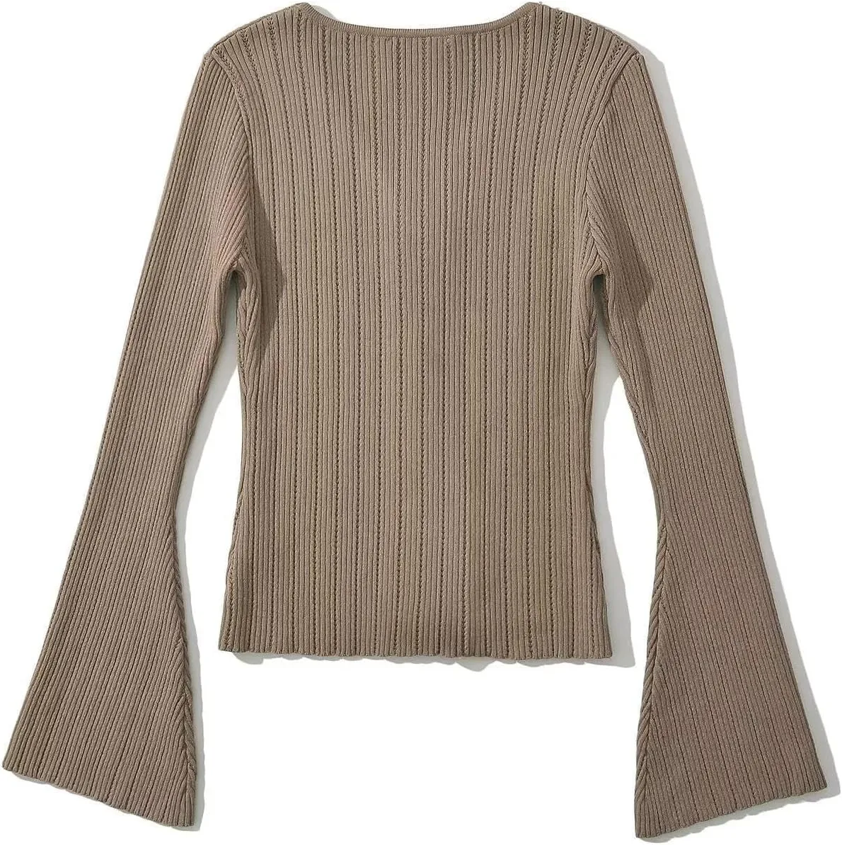 efvandoloe Spring Autumn Two Way Zipper Cardigans Women Knitted Slim Flare Sleeve Solid Color Sweaters