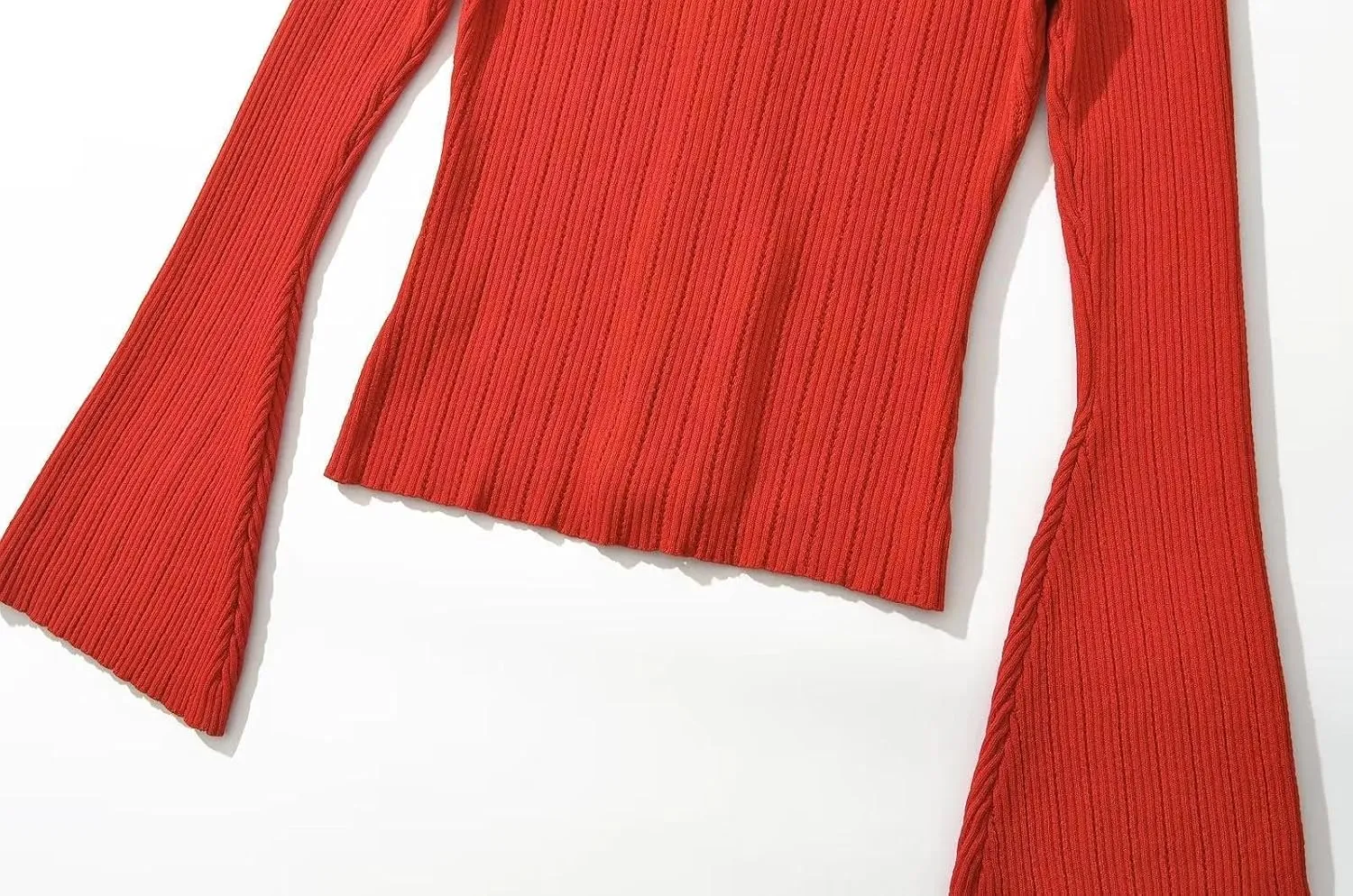 efvandoloe Spring Autumn Two Way Zipper Cardigans Women Knitted Slim Flare Sleeve Solid Color Sweaters