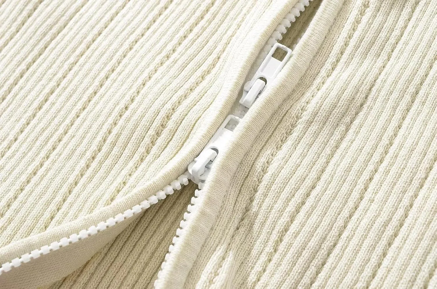 efvandoloe Spring Autumn Two Way Zipper Cardigans Women Knitted Slim Flare Sleeve Solid Color Sweaters