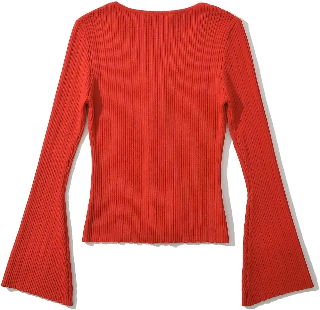 efvandoloe Spring Autumn Two Way Zipper Cardigans Women Knitted Slim Flare Sleeve Solid Color Sweaters