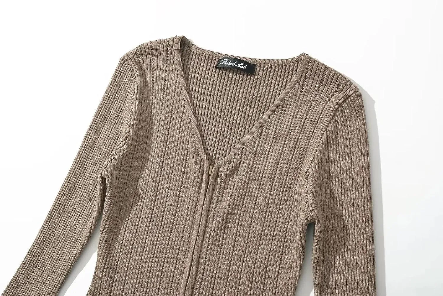efvandoloe Spring Autumn Two Way Zipper Cardigans Women Knitted Slim Flare Sleeve Solid Color Sweaters
