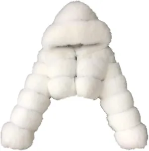 hlysgo Winter Crop Coats Womens Faux Fur Jacket Long Sleeve Hooded Cropped Jackets Zipper Fuzzy Short Coat Outerwear