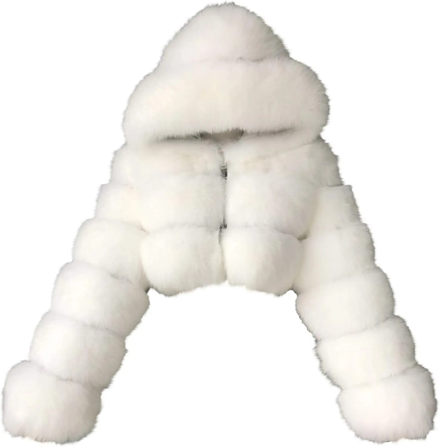 hlysgo Winter Crop Coats Womens Faux Fur Jacket Long Sleeve Hooded Cropped Jackets Zipper Fuzzy Short Coat Outerwear