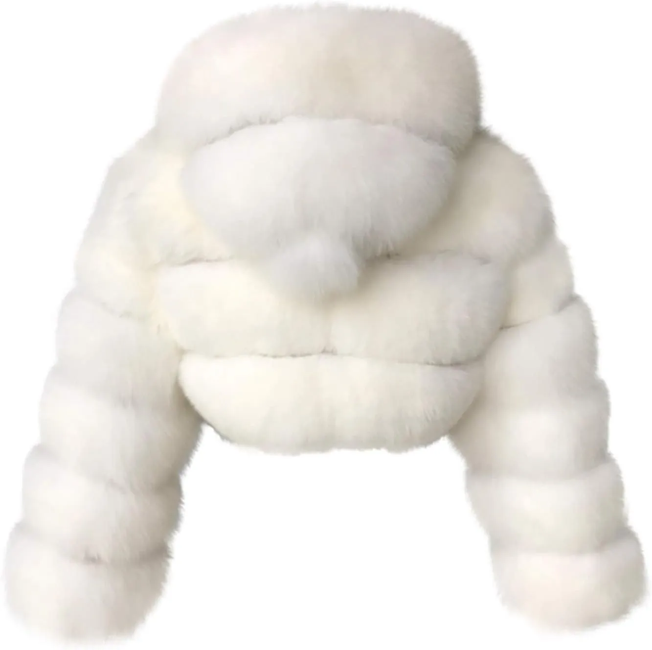 hlysgo Winter Crop Coats Womens Faux Fur Jacket Long Sleeve Hooded Cropped Jackets Zipper Fuzzy Short Coat Outerwear