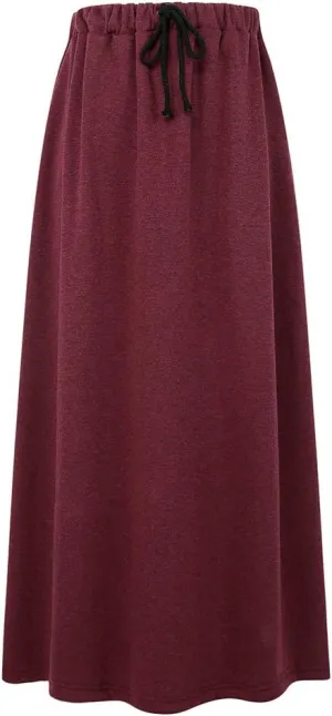 IDEALSANXUN Women's Fall Winter Fleece Lined Elastic Waist Long Skirts with Drawstring