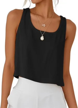 IDEALSANXUN Womens Linen Crop Tank Tops Spring Summer Sleeveless Tops