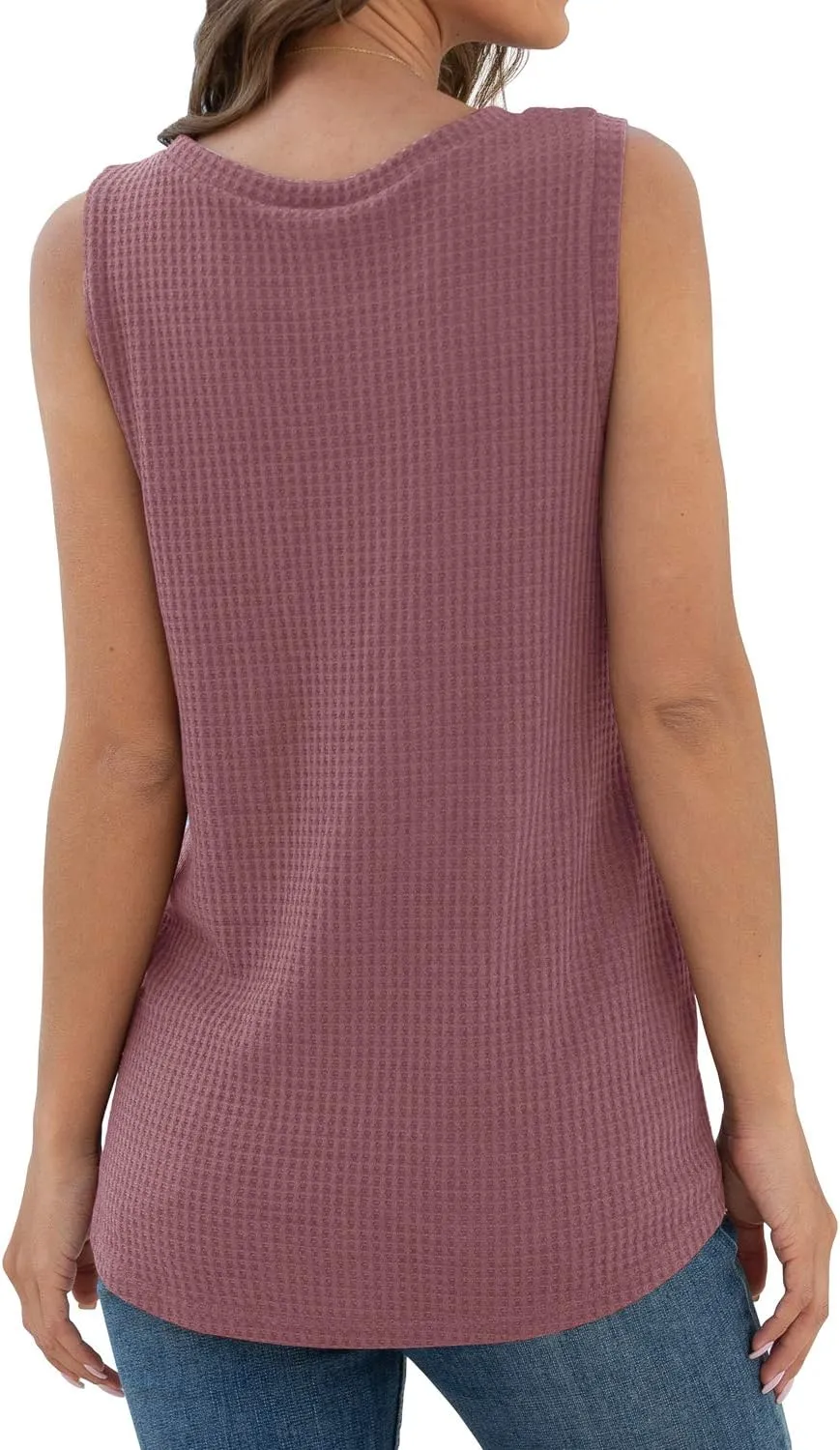 IWOLLENCE Womens Waffle Knit Tank Tops Casual Blouse Sleeveless Cute Twist Knot Tunic