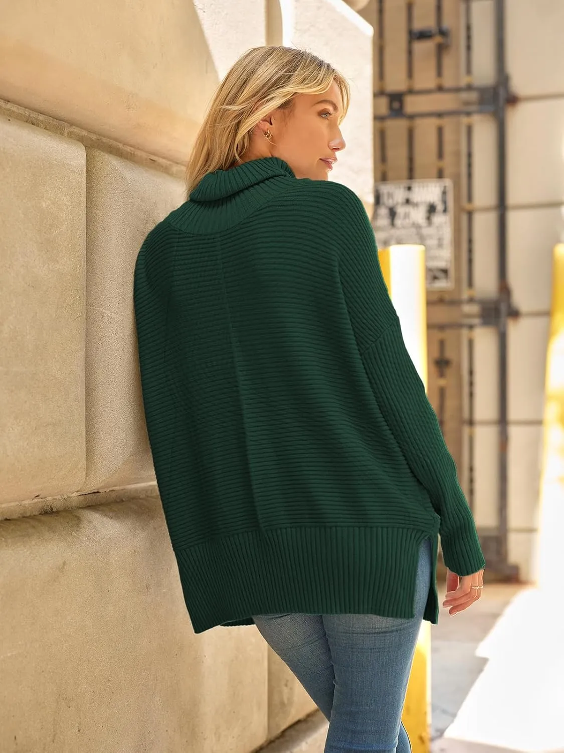 LILLUSORY Women's Oversized Turtleneck Sweaters Fall Batwing Sleeve Ribbed Tunic Sweater