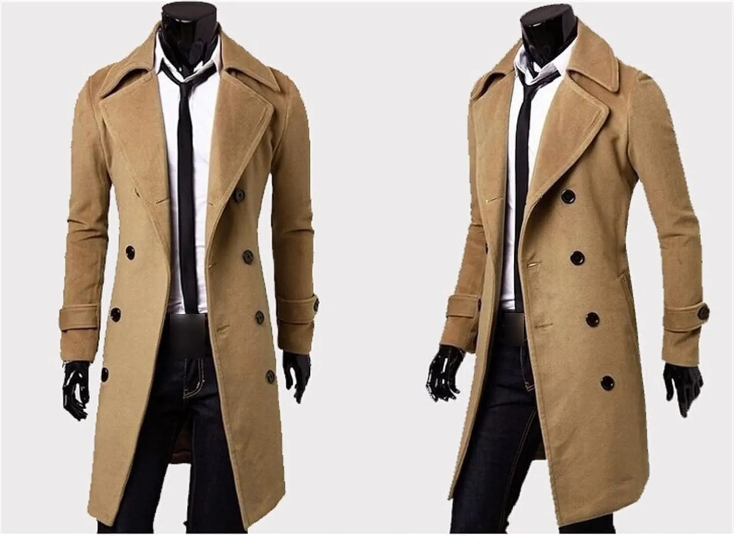 Maiyifu-GJ Men's Wool Blend Long Trench Coat Slim Fit Double Breasted Pea Coat Overcoat Casual Business Mid-Length Jackets