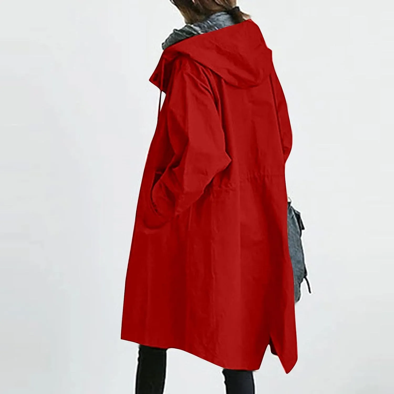 OIOLOYJM Trench Coat for Women 2024 Fall Rain Jacket Womens Waterproof with Hood Plus Size Outdoor Windbreaker Overcoat
