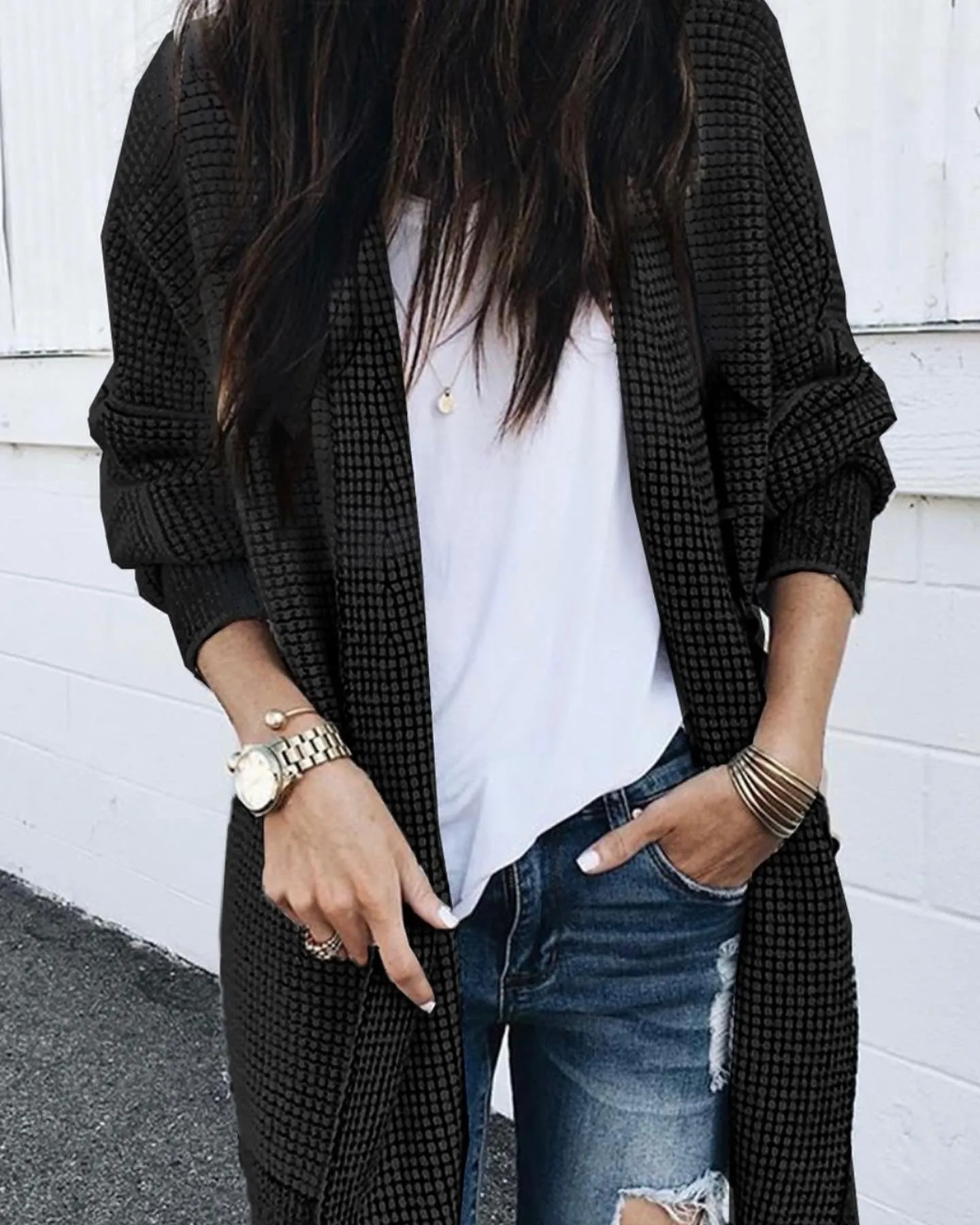 open knit long sweater