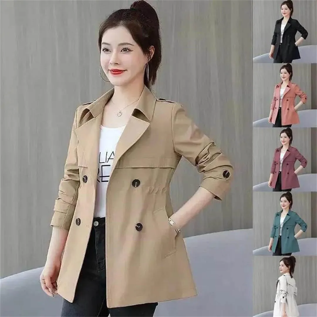 Plus Size Women Trench Jacket Short Spring Autumn Winter Fashion Slim Loose Formal Office Work Windbreaker