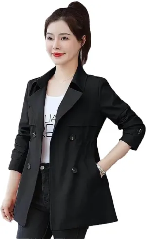 Plus Size Women Trench Jacket Short Spring Autumn Winter Fashion Slim Loose Formal Office Work Windbreaker