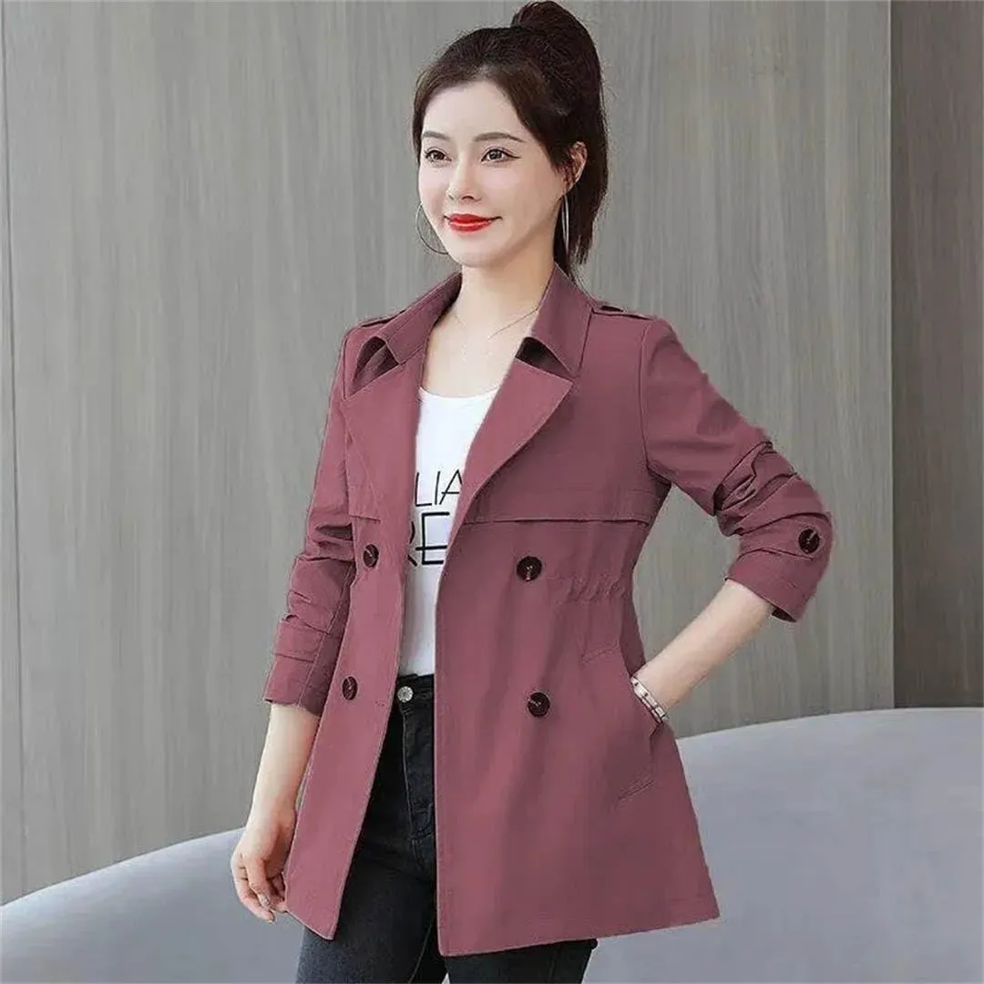 Plus Size Women Trench Jacket Short Spring Autumn Winter Fashion Slim Loose Formal Office Work Windbreaker