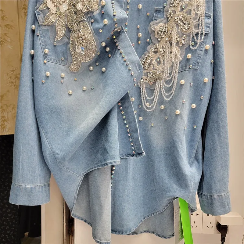 Pre Order:  Floral Single Breasted Denim Shirt
