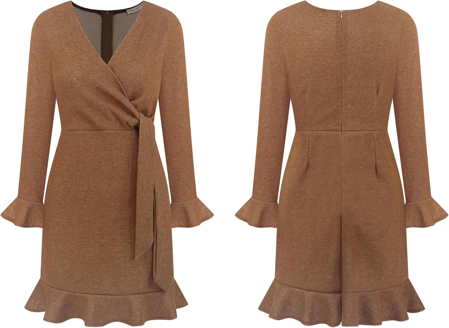 R.Vivimos Women's Winter Long Sleeve V Neck Ruffles Sweater Dresses Mini Dresses