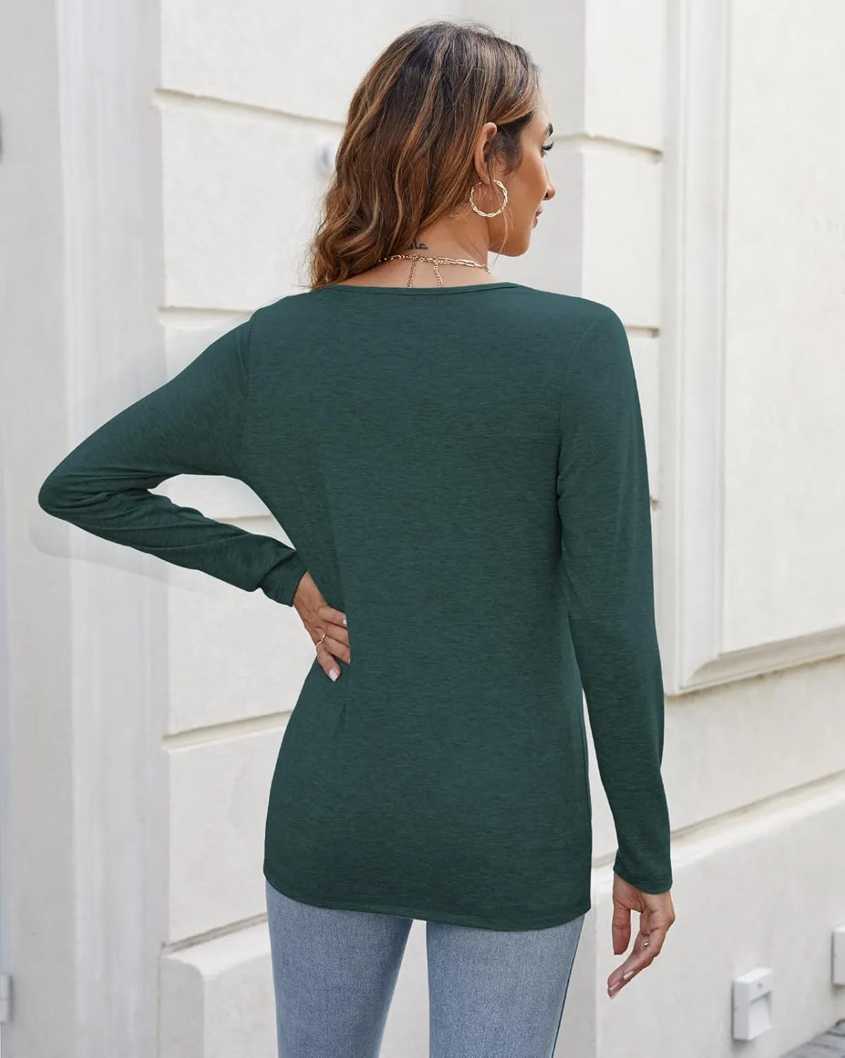Sherosa Women's T-Shirts Long/Short Sleeve Scoop Neck Casual Tops Soft Solid Basic Tee Blouses