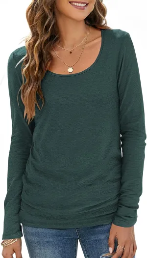 Sherosa Women's T-Shirts Long/Short Sleeve Scoop Neck Casual Tops Soft Solid Basic Tee Blouses