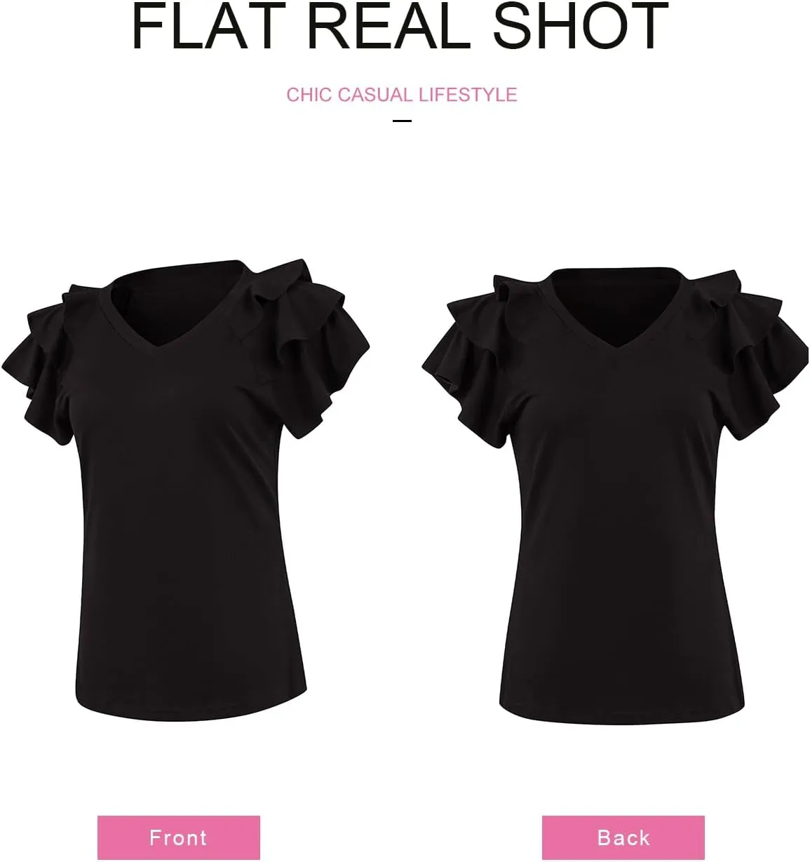 SHEWIN Womens Summer Tops Ruffle Short Sleeve T Shirts Casual Slim Fit