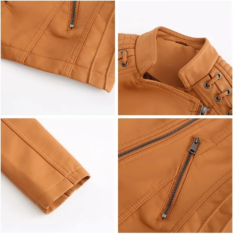 Sister Amy Women PU Leather Jacket Women Bomber Jacket Cropped Jacket Moto Coat for Biker