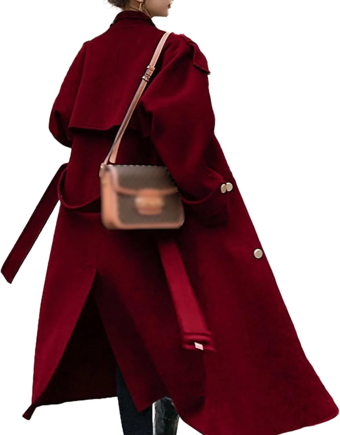 SOMTHRON Women's Winter Trench Coat Wool Blend Double Breasted Notched Lapel Long Sleeve Jacket Pea Coat Overcoat