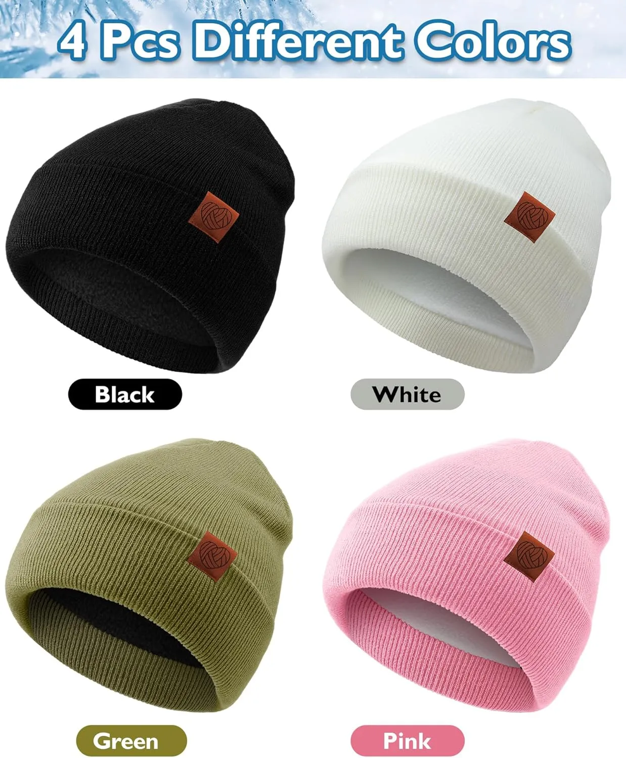 Suhine 4 Pack Beanie Hats for Women Fleece Lined Winter Hats Soft Warm Adults Rib Knit Cuffed Beanies for Winter Unisex