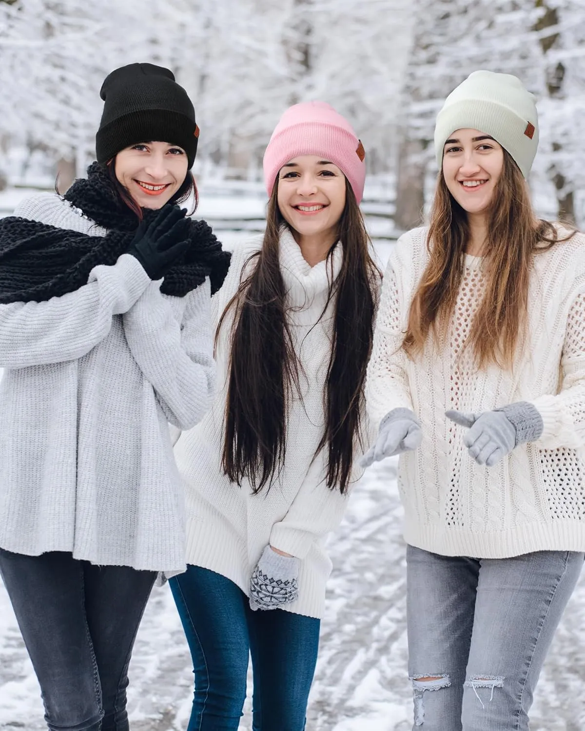 Suhine 4 Pack Beanie Hats for Women Fleece Lined Winter Hats Soft Warm Adults Rib Knit Cuffed Beanies for Winter Unisex