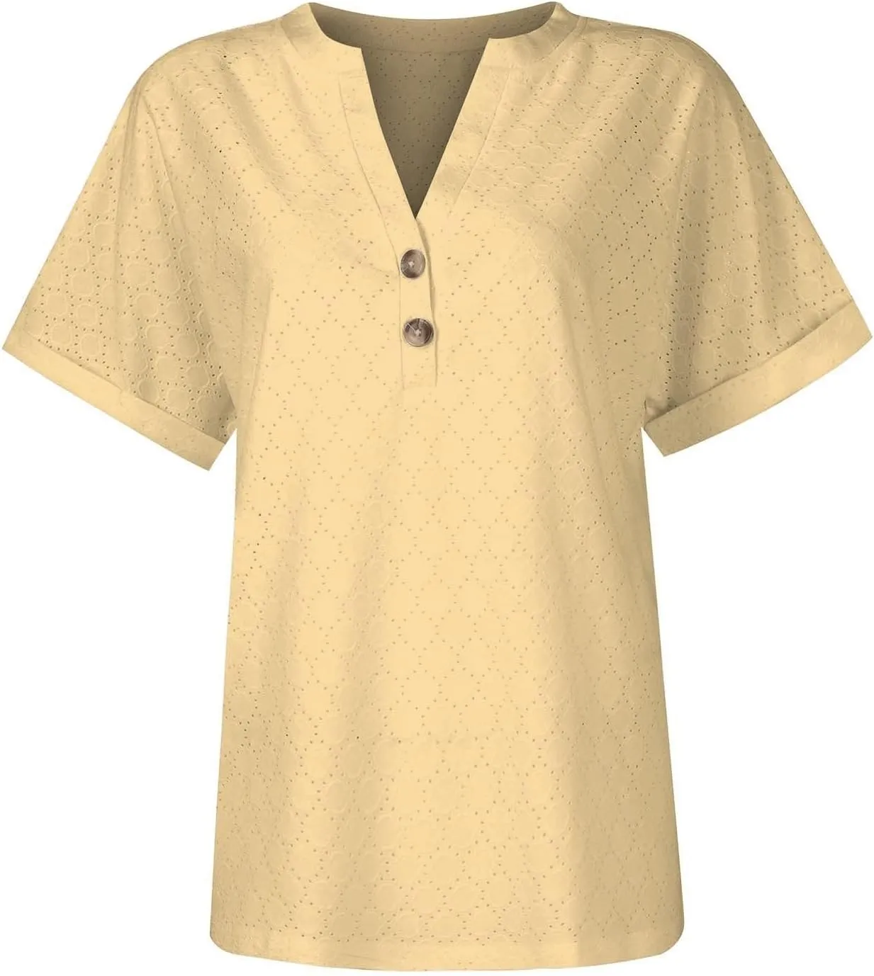 Summer Tops for Women Trendy 2025 Short Sleeve V Neck Eyelet Shirts Dressy Casual Loose Ladies Blouses Going Out