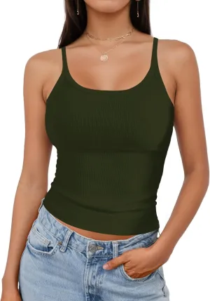 Tank Tops for Women, Spaghetti Strap Tank Top, Scoop Neck Ribbed Tank Tops, Summer Camisole Going Out Tops Shirt