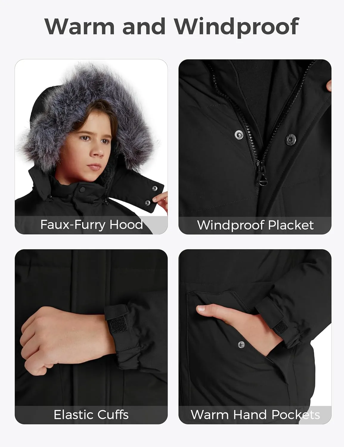 wantdo Boys' Winter Coat Waterproof Puffer Coat Warm Fleece Jacket