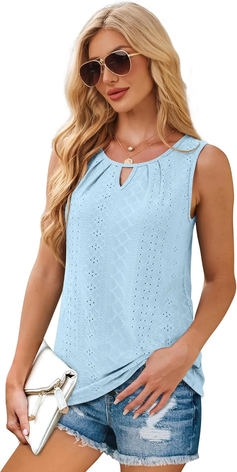 WIHOLL Womens Tank Tops Loose Fit Casual Sleeveless Tops Keyhole Neck Trendy Summer Tops Flowy Clothes Outfits 2025