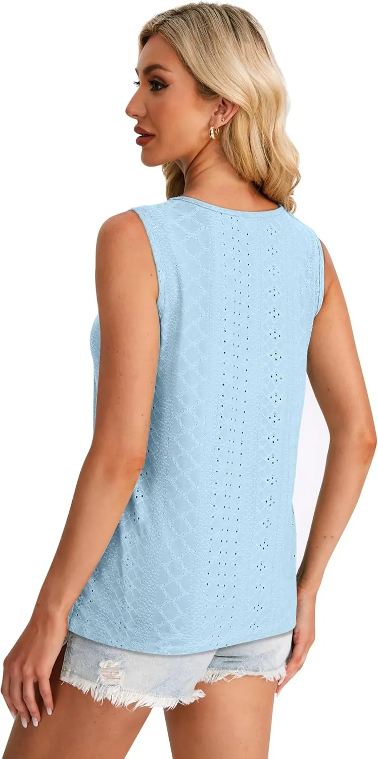 WIHOLL Womens Tank Tops Loose Fit Casual Sleeveless Tops Keyhole Neck Trendy Summer Tops Flowy Clothes Outfits 2025